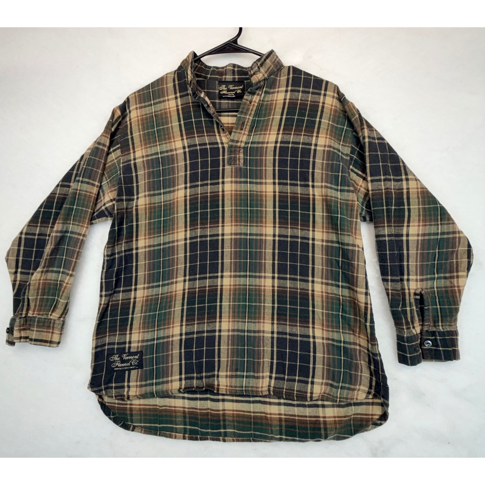 Vermont Flannel Co Youth Large Pullover Shirt Green Plaid Cotton Made in USA